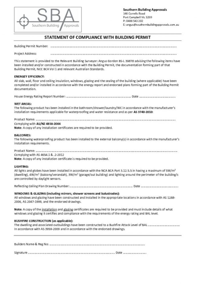 Southern Building Control Application Example Forms | Southern Building Approvals