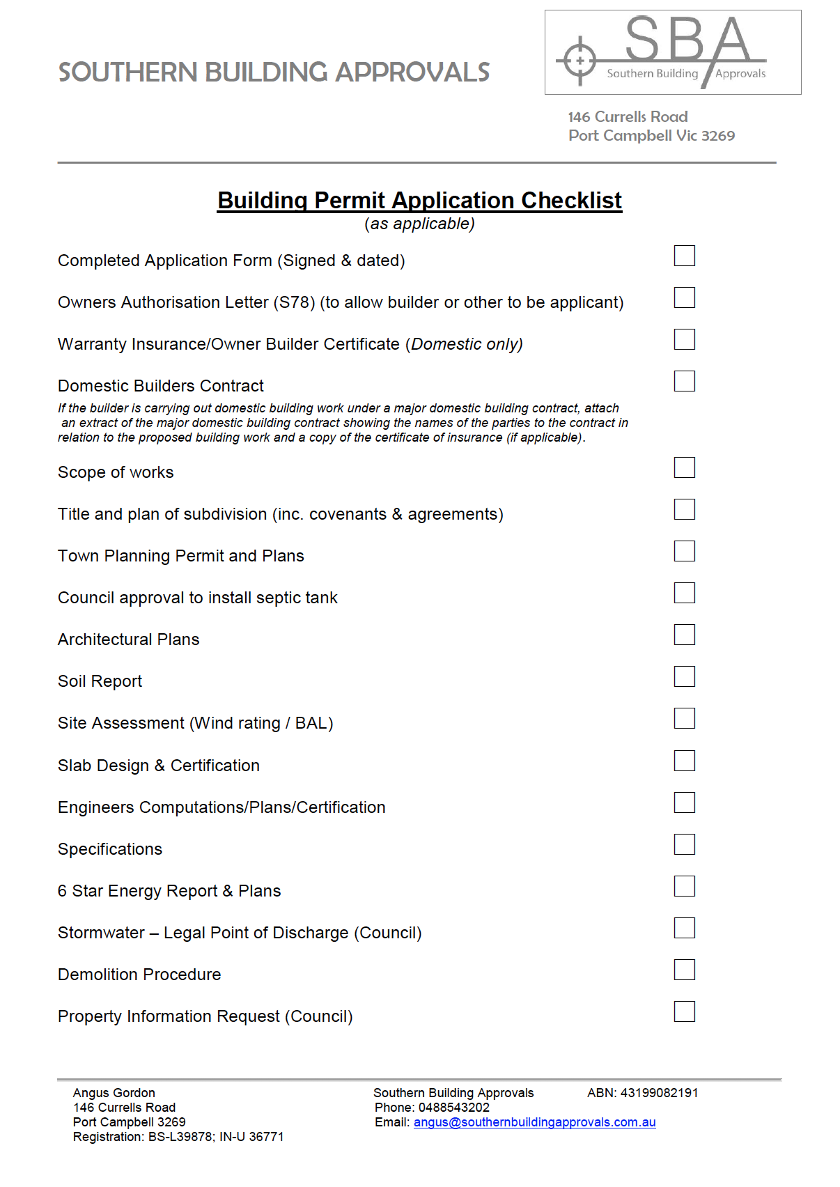 Southern Building Control Application Example Forms | Southern Building Approvals